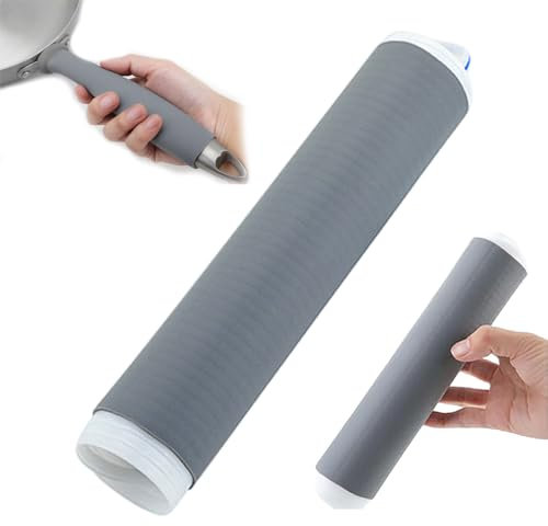 MiOYOOW 2Pcs Heat Resistant Silicone Potholders, Easy Cleaning Cookware Handle Covers with End Pullers, Thickened Handle Mitts for Cast Iron Skillet, Grey