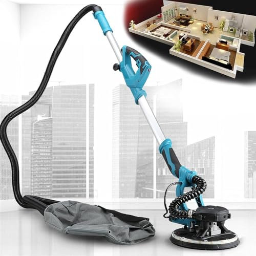 Levigatrice for muri pieghevole 1800W, Levigatrice elettrica for muri a secco telescopica, con sistema di aspirazione automatico, 5 velocità variabili, Manico estensibile in alluminio, Luce LED, Tubo