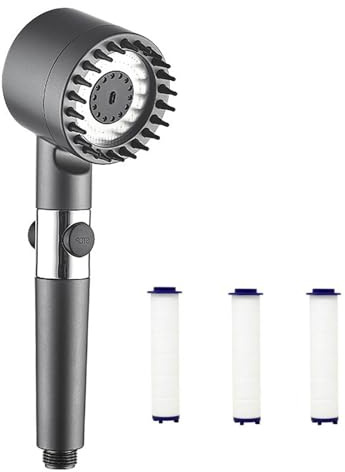 Duschkopf mit Filter,Wird mit 3-Filterpatronen geliefert， Wassersparend Hochdruck Duschkopf, Massage Handbrause mit 3+1 Strahlarten, Regendusche Duschkopf mit Stoppfunktion
