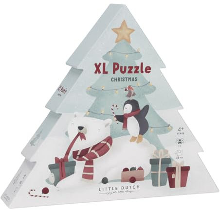 Little Dutch Puzzle Weihnachtsbaum XL Bodenpuzzle 35 Teile extra groß für Kinder ab 4 Jahre in Tannenbaum-Box
