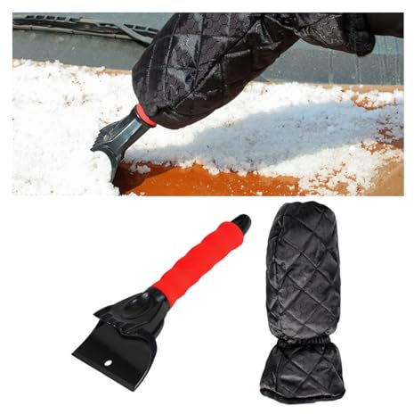 JNNJ Auto Handschuh Schneeschaufel, Eiskratzer Auto Handschuh, Scheibenkratzer Winter, Wärmender Scheibenkratzer Mit Handschuh Auto, Automobilzubehör Geeignet Für Die Meisten Fahrzeuge(Rot)