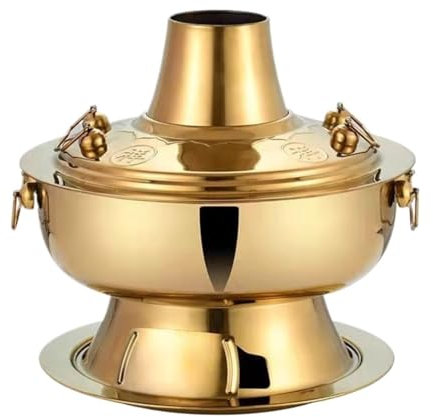 Fondue Chinoise Cuisinière de Camping Pot Chaud En Acier Inoxydable, Cuiseur Chinois Au Charbon De Bois, Marmite À Soupe, Cuisine Traditionnelle Appareil fondue(Gold,36cm)