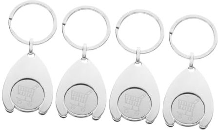 JEWEDECO 4pcs Metal Trolley Token Keychain Set, Shopping Cart Coin Holder Pendant Hanging Token, Portable Key Ring for Supermarket and Grocery Use