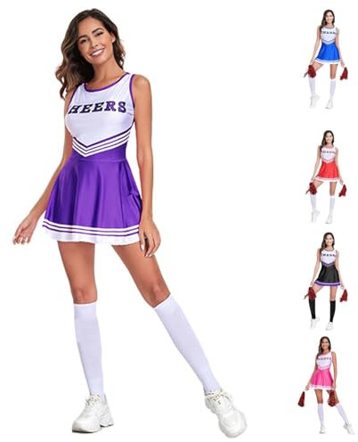 Generisch Cheerleader Kostüm Damen Sexy - Kostüm Cheerleader Cheerleadering Outfit Mädchen Kostüme Für Erwachsene Cheer Outfit Fasching Party Halloween Kostüm Kleid Mit Pompoms