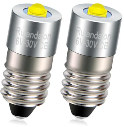 Ruiandsion E10 LED Torch Light 6-30V Non Polarity White 3535 Chip 300LM E10 Base Socket Bulb for Flashlights Bike Work Lights Microscope Lamp Pack of 2