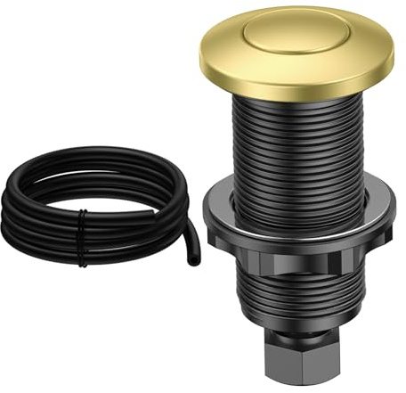 ANWOLL Air Activated Sinktop Switch Push Button for Garbage Disposal, Brushed Gold Finish, Compatible with Moen® Faucets, Sink Top Button with Hose, Universal Countertop Design