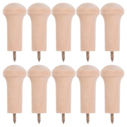 NUOBESTY 10Pcs Unfinished Wooden Coat Hooks Wall Mounted Shaker Pegs with Screws for Hanging Clothes Hats Towels Entryway Storage Rack