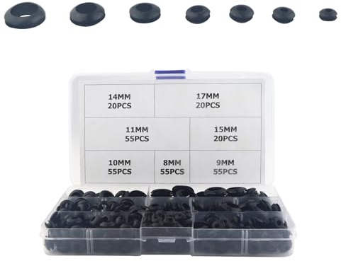 AOMIKITSTU Kabeldurchführung Gummi 280 Stück, 8mm, 9mm, 10mm, 11mm, 14mm, 15mm, 17mm Gummidichtung, Gummitülle, Kabeltülle, Gummitüllen für Kabel, Gummi Kabeldurchführung, Dichtungsringe Gummi