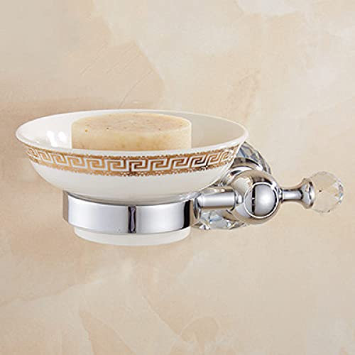 DECAKE Luxuriöses Badezimmer-Zubehörset mit Duschablage aus Messing, Handtuchhalter aus silbernem Kristallglas, Toilettenpapierhalter, Seifenschale und Toilettenbürstenhalter