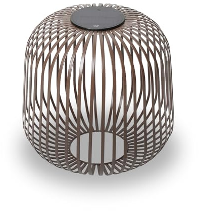 LUUK Studio Outdoor LED Solar Laterne, Terrassenlampe mit Solar- und USB-Aufladung, wetterfest IP65, mobile Außenbeleuchtung für Garten und Balkon, minimalistische Deko für draußen, Walnuss Braun