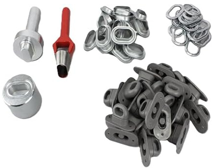 Oval Einschlagstempel Locheisen 42x22 mm + 50 Ösen Nickel + 50 Drehverschluß für LKW-Planen Ösenwerkzeug Stanze Presse Drehwirbel Komplettset