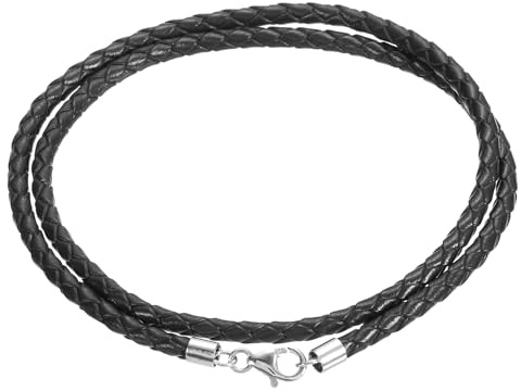 sourcing map Braided Leather Necklace Cord, Braided Necklace String Rope with 925 Sterling Silver Clasp for Pendants, Necklaces, Jewelry Making Beading Supplies