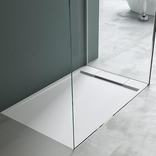 Mai & Mai Piatto Doccia 80x120x4cm, Piatto Doccia Geoma04W in Pietra Artificiale Bianco, Forma: Rettangolare
