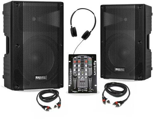 Ibiza - DJ Ibiza 2 Aktiv-Lautsprecher XTK15A-MKII 15 Zoll 600 W – Mischpult Bluetooth DJM150USB-BT USB – Kopfhörer – Kabel – Deejay