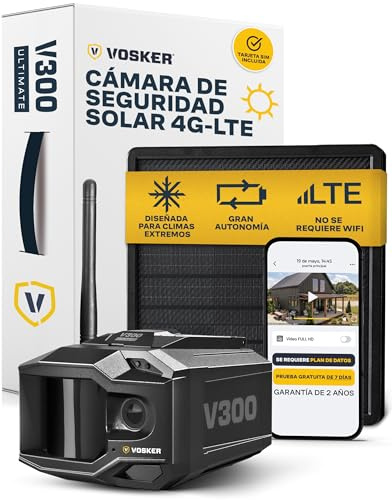 Vosker V300 Ultimate - Caméra Solaire 4G-LTE, IP65, 1080p | Sans WiFi, autonome, CE certifiée, microSD 32 Go incluse, SIM incluse, -30°C à +50°C