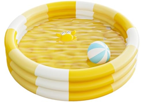 Toyhood Piscine gonflable rayures vintage, 3 anneaux, fond bulles sécurité, intérieur/extérieur, filles/garçons, jardin (jaune)