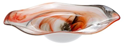 Glass Art Smoky - Ciotola decorativa in vetro, colore: arancione, nero, bianco, adatta per alimenti, Ø 41 cm