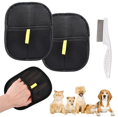 Flohkamm Für Hunde & Katzen,2 Stück Tierhaarentferner Handschuh,Profi Läusekamm Zum Entfernen Flöhe,Wiederverwendbare Handschuh,Für Sofas Kleidung Reinigung Entfernen Zinken Zur Sanften Pflege