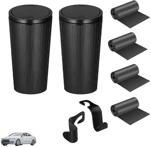 2 Packs Car Trash Can Bins with Lid, Portable Mini Car Bin for Cars Garbage Can Cup Holder, Universal Leakproof Vehicle Trash Garbage Bin with 4 Roll Trash Bags for Front Back Seat Accessories