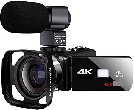 BGAZA 48MP Video Camera Night Vision 4K Digital Camcorder Lens Hood Camera Vlog Rotate Touch Screen Photography Camcorder(Standard-01,Lens MIC Hood)