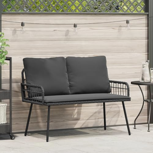 Qnhdfrt Gartenbank Schwarz PE Rattan Zweisitzer Sofa 114x64x78 cm für Balkon Terrasse Modernes Design Wetterfeste Materialien Komfortable Sitzgelegenheit