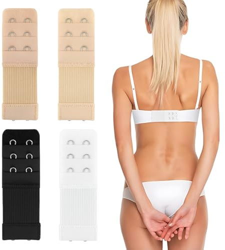 LACHT Allunga reggiseno,4 Pezzi Prolunga per Reggiseno da Donna 2 Ganci 2 File Estensibile per Biancheria Intima Estensore con Fibbia Cinghia di Estensione Accessori per La Gravidanza