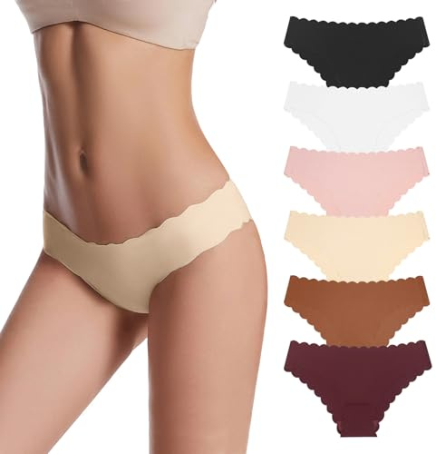 HAGOT Lot de 6 Culotte sans Couture Femme, Invisible Slip Hipster, Extensible Confortables sous-Vêtements Womens