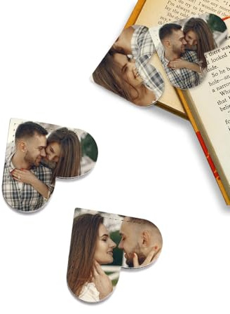 Jovivi 2er Personalisiert Lesezeichen mit Foto Gravur,Leder Herz Buchzeichen Seiten Markierungen Bild,Personalisiert Geschenk für Abitur Studenten Jungen Mädchen Kreative Geschenke
