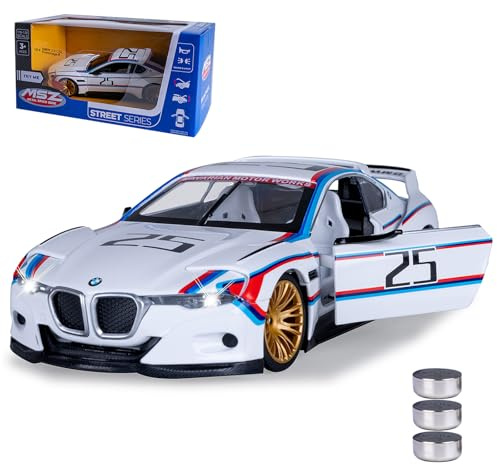 JAMARA 402621 BMW 3.0 CSL Hommage R Diecast 1:24 con batterie a bottone – Modellino di auto giocattolo per bambini, modello auto in miniatura, idea regalo per bambini, porte aprire/chiusura manuale