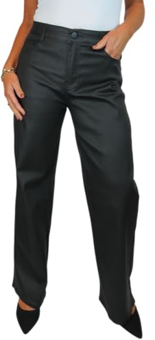Paulo Due Womens Wide Leg Leather Look Jeans Black 10-20 (18)