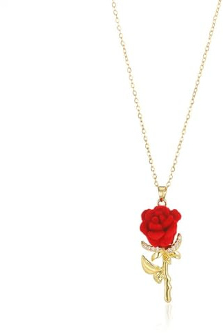 RIXERKOC Collier Rose Rouge pour Femme, Collier Pendentif Fleur de Rose en Or Délicat Esthétique avec Zircone Cubique, Cadeaux de Saint-Valentin pour Épouse Petite Amie (A)