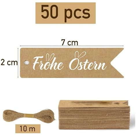 50 Stück geschenkanhänger ostern aus Papier mit Schnur, frohe ostern anhänger für Geschenkverpackung, Osterdeko Etiketten zum Beschriften, geschenkanhänger für Ostergeschenke DIY