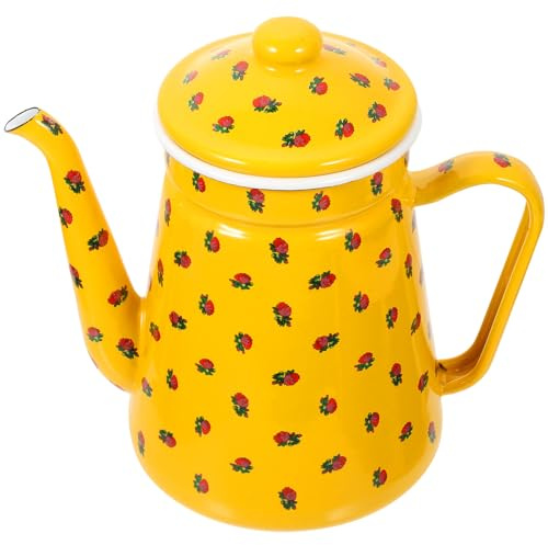 Beavorty Bollitore Smaltato 1,5l Giallo con Manico Vintage per Tè e Caffè, Compatibile con Piani Cottura a Induzione, Elettrici a Gas, Bollitore D’acqua per Casa, Ufficio e Ristorante