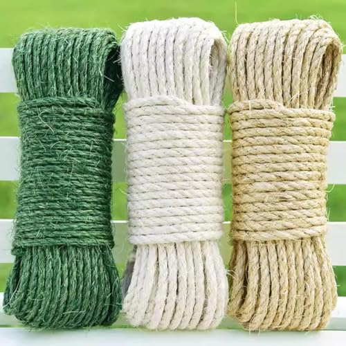 Spago in iuta per tiragraffi per gatti, decorazione albero per gatti, 6 mm di spessore, 20/30/50 metri di lunghezza, per giardinaggio, progetti fai da te, tappetino tiragraffi per animali domestici (6