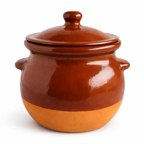 Olla de Barro Refractario Esmaltado 2,5 L con Tapa – Puchero Pequeño Tradicional para Guisos, Potajes y Cocción Lenta
