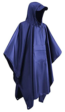 KQFCAZRE Hooded Rain Poncho for Adult with Pocket, Waterproof Lightweight Unisex Raincoat for Hiking, Camping, Blue