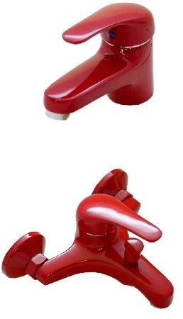 Bad Armaturen Spar - Set. Einhebel Waschtischarmatur und Badewannenarmatur in Rot