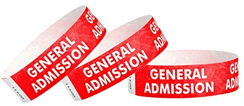 500 WristCo Red General Admission Tyvek Wristbands for Events - ¾” x 10” - Waterproof Recyclable Comfortable Tear Resistant Paper Bracelets Wrist Bands for Concerts Festivals Admission Party