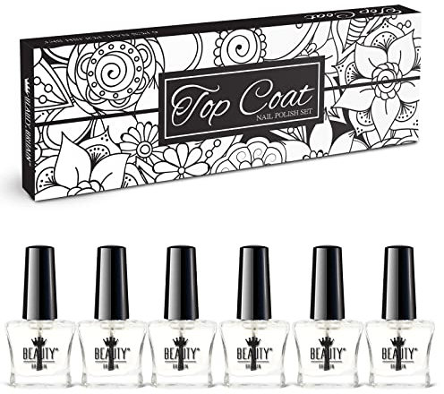 Nail Base e Top Coat Trasparente x 6, Smalto Per Unghie Rinforzante, Levigante, Fissante, Protettivo, Pro-Crescita, 5 ml x 6 bottiglie