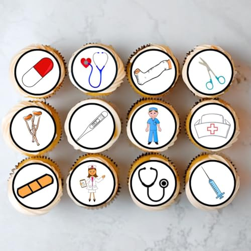 Edible Hospital Cupcake Toppers, Nurse Cake Decorations, Doctor Graduation Decoration, Doctors & Nurses Party, Congratulations Cake-Topper 24 x 1.5 Inch / 4cm Discs wafer card (PRECUT)
