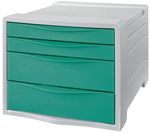 Esselte Förvaringsbox Med 4 Lådor, Håll Ordning på Skrivbordet, Utdragbara Lådor För Papper och Tillbehör, Använd Hemma Eller På Kontoret, Snyggt Mönster, Colour'Breeze-serien, Grön, 626285