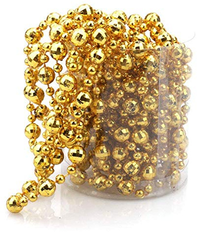 Vpang Round Crystal Pearls Beads String Garland for Christmas, Valentine, Exhibition, Wedding, Party, DIY Craft, Home Decoration, 106 inch (Gold)