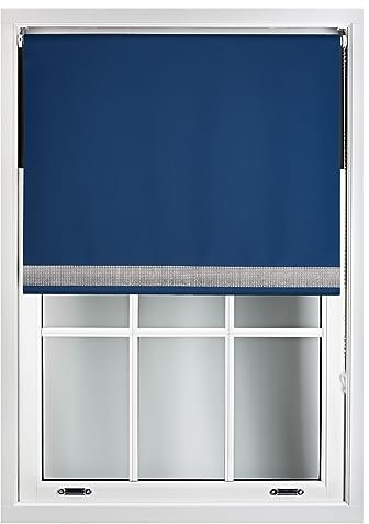 FURNISHED Verdunkelungsrollos mit Diamante-Kante – Verdunkelungsrollo mit Thermischer Stoffisolierung und Dekorativem Diamante-Glitzerbesatz, Marineblau Bis zu 90W x 210L cm