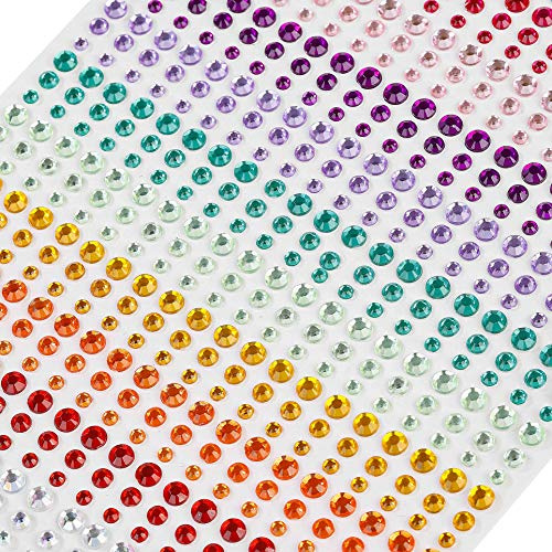 Schmucksteine Strasssteine Aufkleber Selbstklebende Juwelen Acryl Glitzersteine für Gesicht Augen Nägel 900 Teile Kinder DIY Fertigkeit Karten Verschönerung Dekorationen 3mm,4mm,5mm