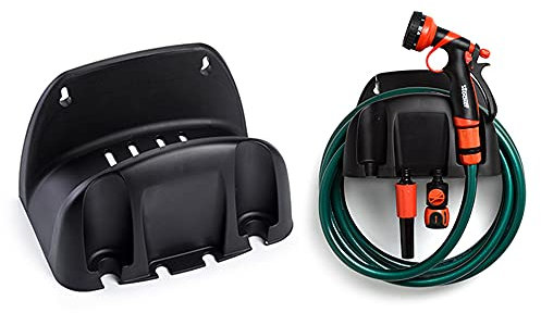 PLASTIFIC Wall Mounted Garden Hose Pipe Cable Hanger Holder Tidy Bracket Rack Fence Shed Comfort Grip & Rust Resistant - Professional Gardening Tool (1A-Black) Hose Holder Wall Mounted