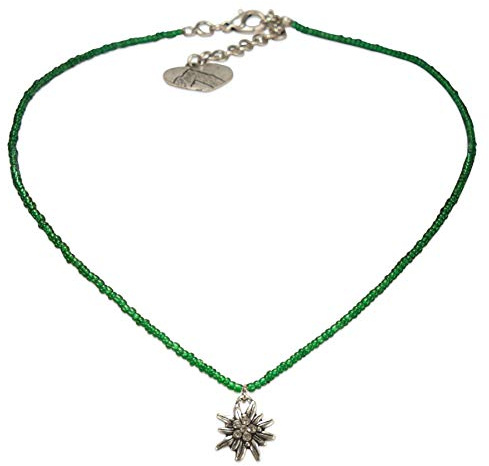 Alpenflüstern Filigrane Mini-Perlenhalskette Strassedelweiss - Damen-Trachtenschmuck mit antik-Silber-farbenem Edelweiss, Dirndlkette in traditionellen Farben DHK258