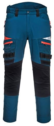 Portwest DX449 Mens Slim Fit Work Trousers Stretch Fabric Knee Pad Pockets | High-Rise Back Waistband, Triple-Stitched, Cargo Storage, Crotch Gusset, Reflective, Durable