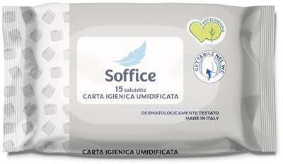 Carta igienica Umidificata per Donna e Uomo - 15 pz | Igiene Intima in Viaggio | Carta Igienica Bagnata Gettabile nel WC | Prodotti da Viaggio con Salviettine Igienizzanti