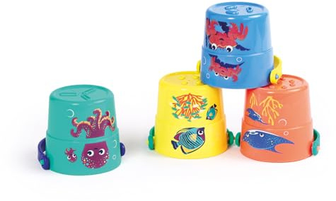 LUDI - 4 Seaux Gigognes - Jouets de Bain pour Bébé, de Plage et pour Piscine - À Partir de 10 Mois