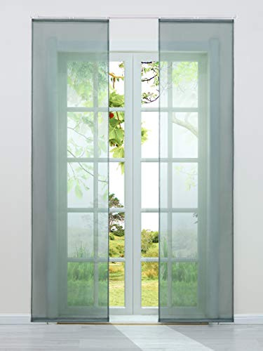 HeichkelL Schiebegardinen 2er-Set Einfarbige Flächenvorhänge Gardine Voile Halbtransparenter Schiebevorhang, Klettband und Beschwerungsstangen, Grau, Jedes Stück BxH 57x145 cm